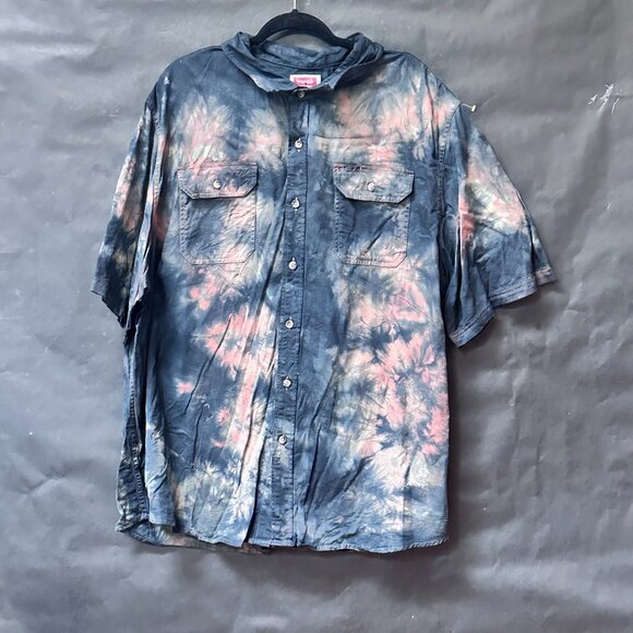 Wrangler Black Tie Dye Shirt Short Sleeve Size 3XL Blue Button Down Tied Dyed - Picture 2 of 8